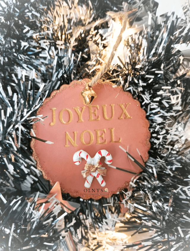Décoration / Ornement en argile terracotta "Joyeux Noël"