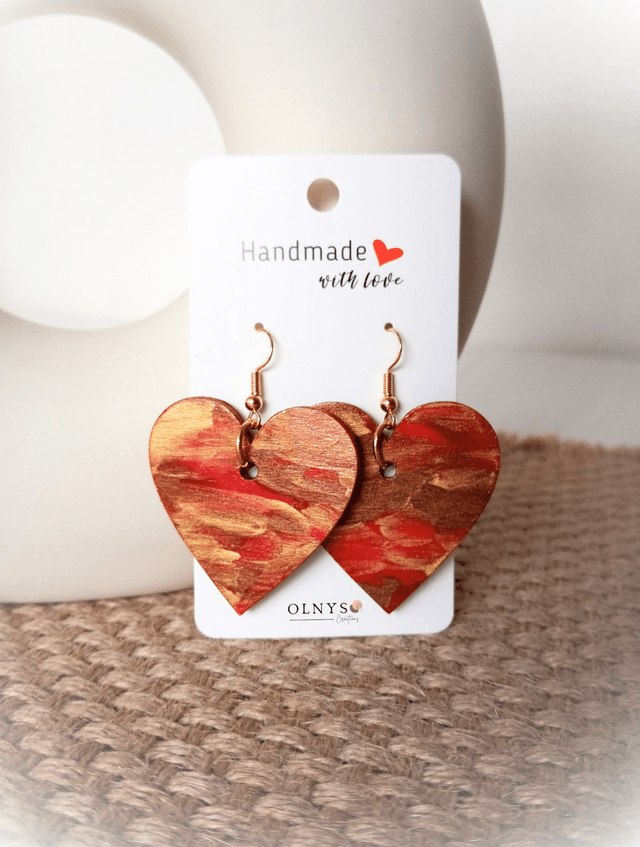 Boucles d'oreilles Coeur en bois