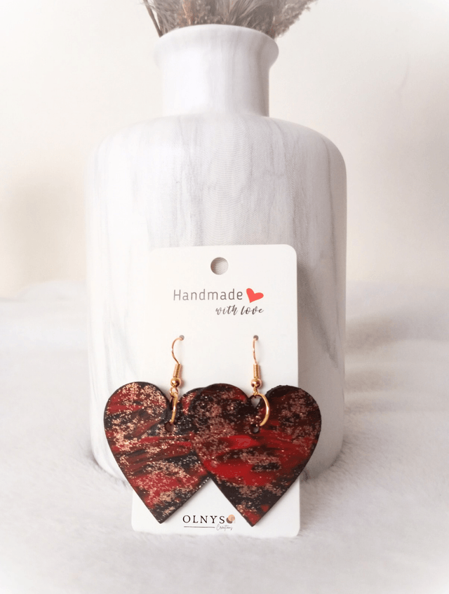 Boucles d'oreilles Coeur en bois