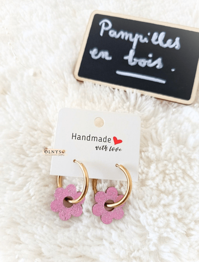 Créoles avec pampilles interchangeables en bois / Boucles d'oreilles fantaisies