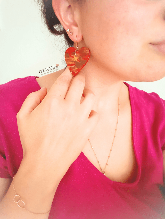 Boucles d'oreilles Coeur en bois