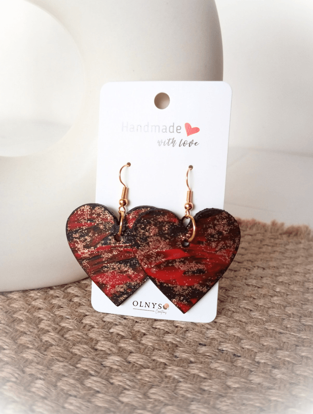 Boucles d'oreilles Coeur en bois