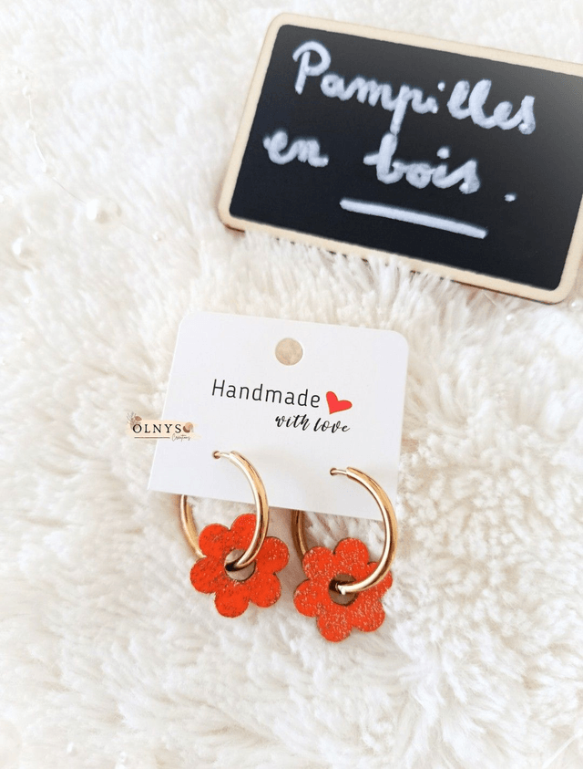 Créoles avec pampilles interchangeables en bois / Boucles d'oreilles fantaisies