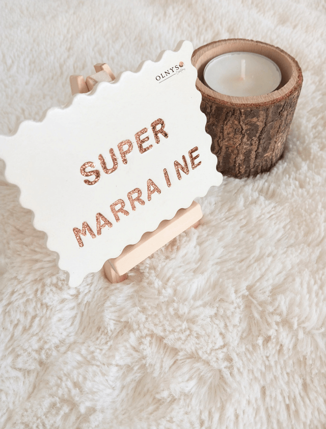 Décoration en argile "Super Marraine / Super Parrain" format biscuit rectangle