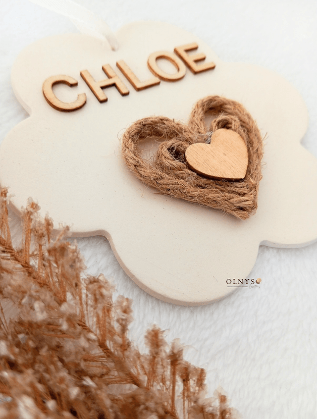 Décoration en argile avec coeur en jute (personnalisable)