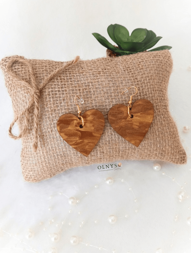 Boucles d'oreilles Coeur en bois 