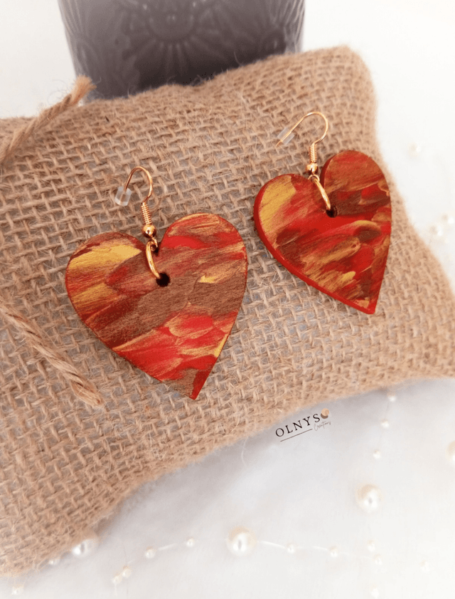 Boucles d'oreilles Coeur en bois
