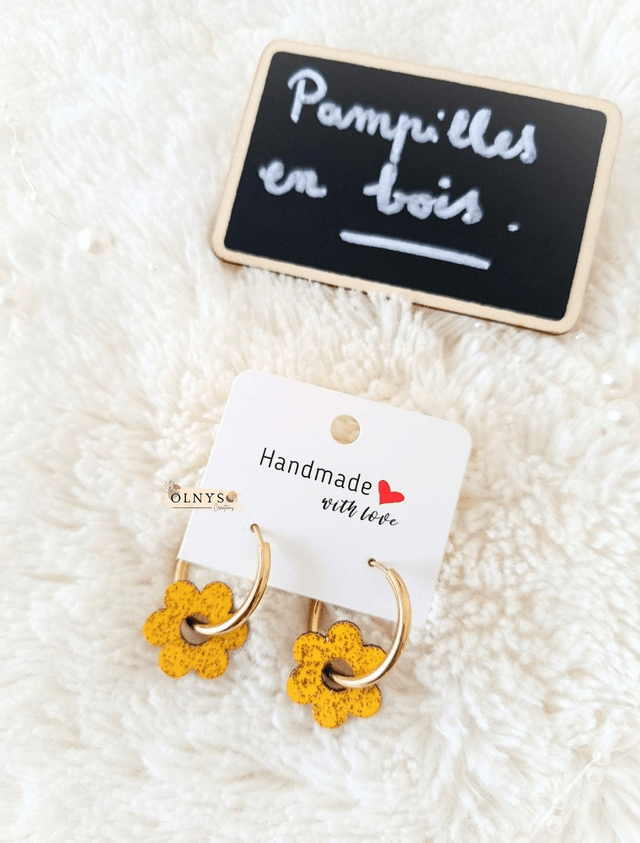 Créoles avec pampilles interchangeables en bois / Boucles d'oreilles fantaisies