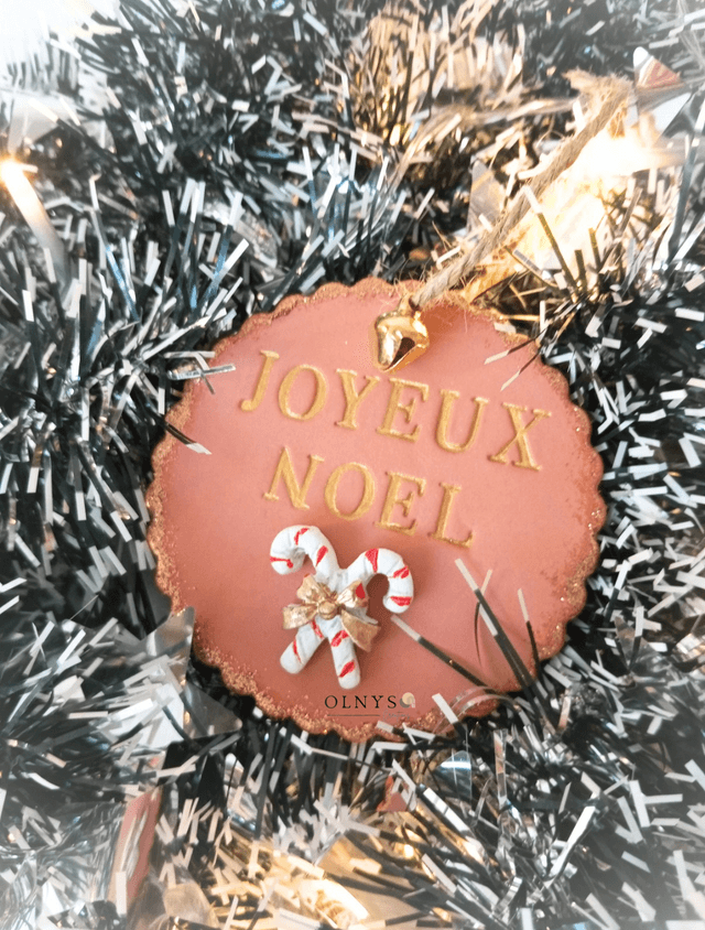 Décoration / Ornement en argile terracotta "Joyeux Noël"