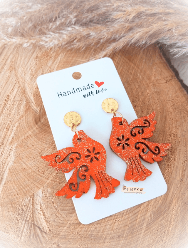 Boucles d&#039;oreilles Oiseaux en bois